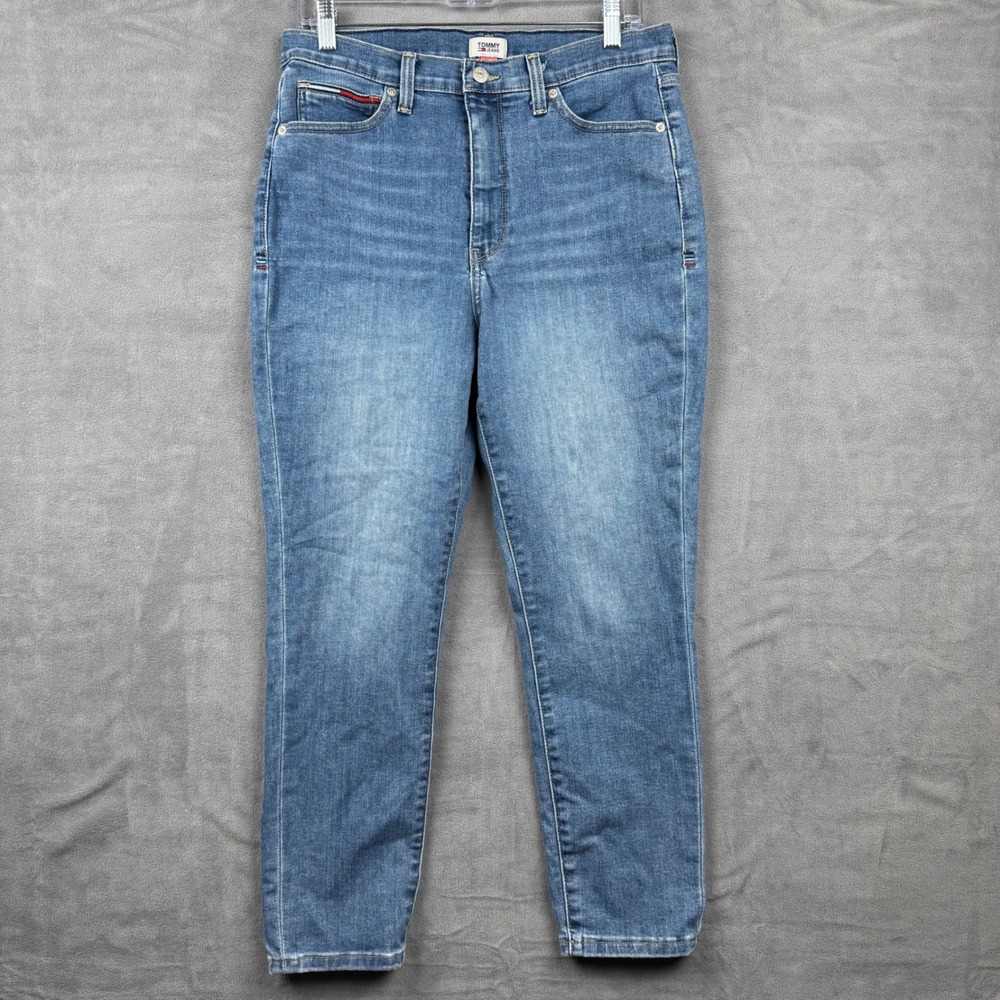 Tommy Jeans Women's Blue Wash High‎ Rise Straight Leg Denim Jeans Size 12